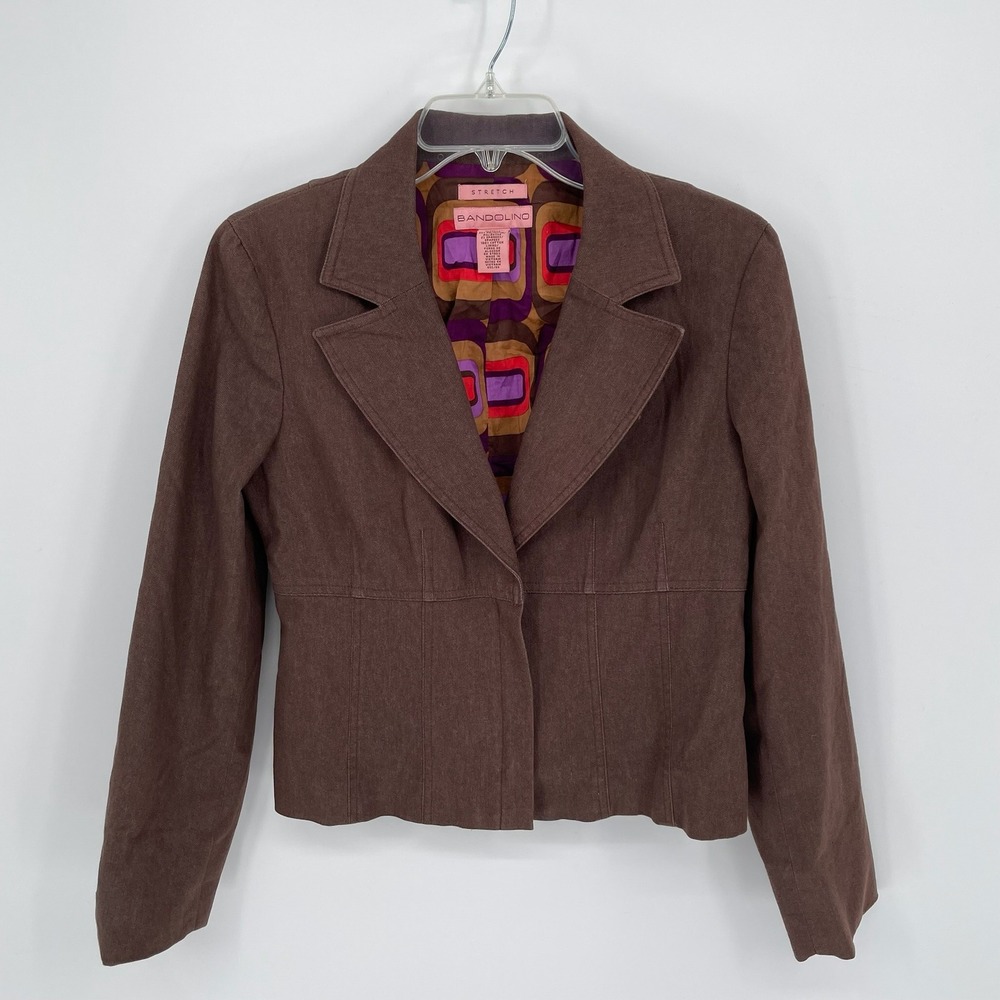 Bandolino Women's Brown Stretch Single Button Cropped Blazer Size 6